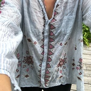 Funky striped blouse with embroidered detailing